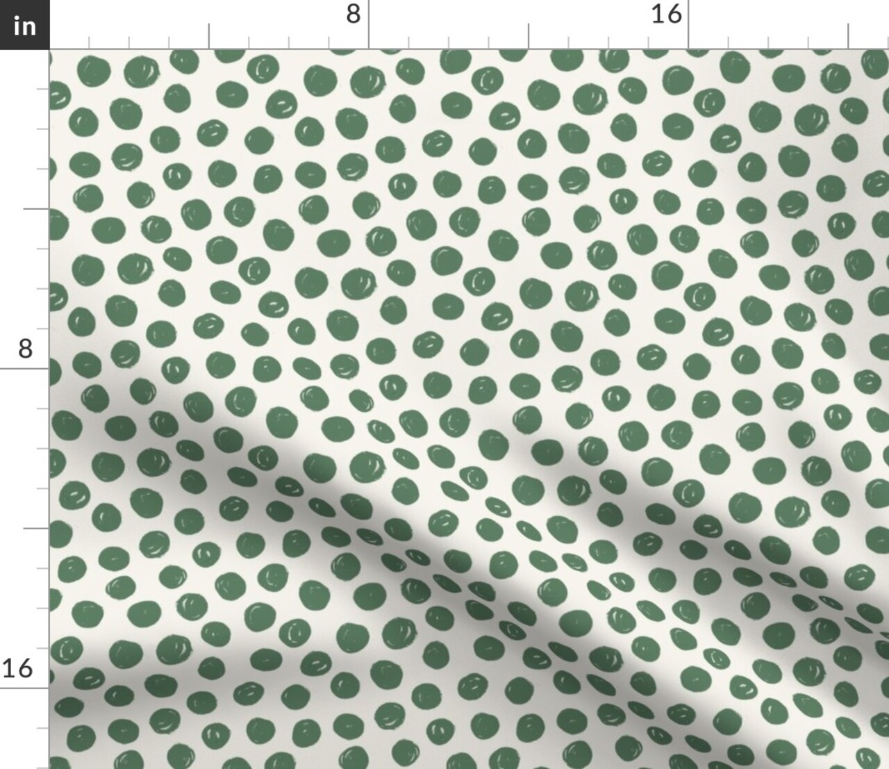 Green Circles Polka Dot White Painted Dots Random Artistic Small Scale Custom Printed Fabric by Spoonflower Various Fabrics by the Yard or Fat Quarter